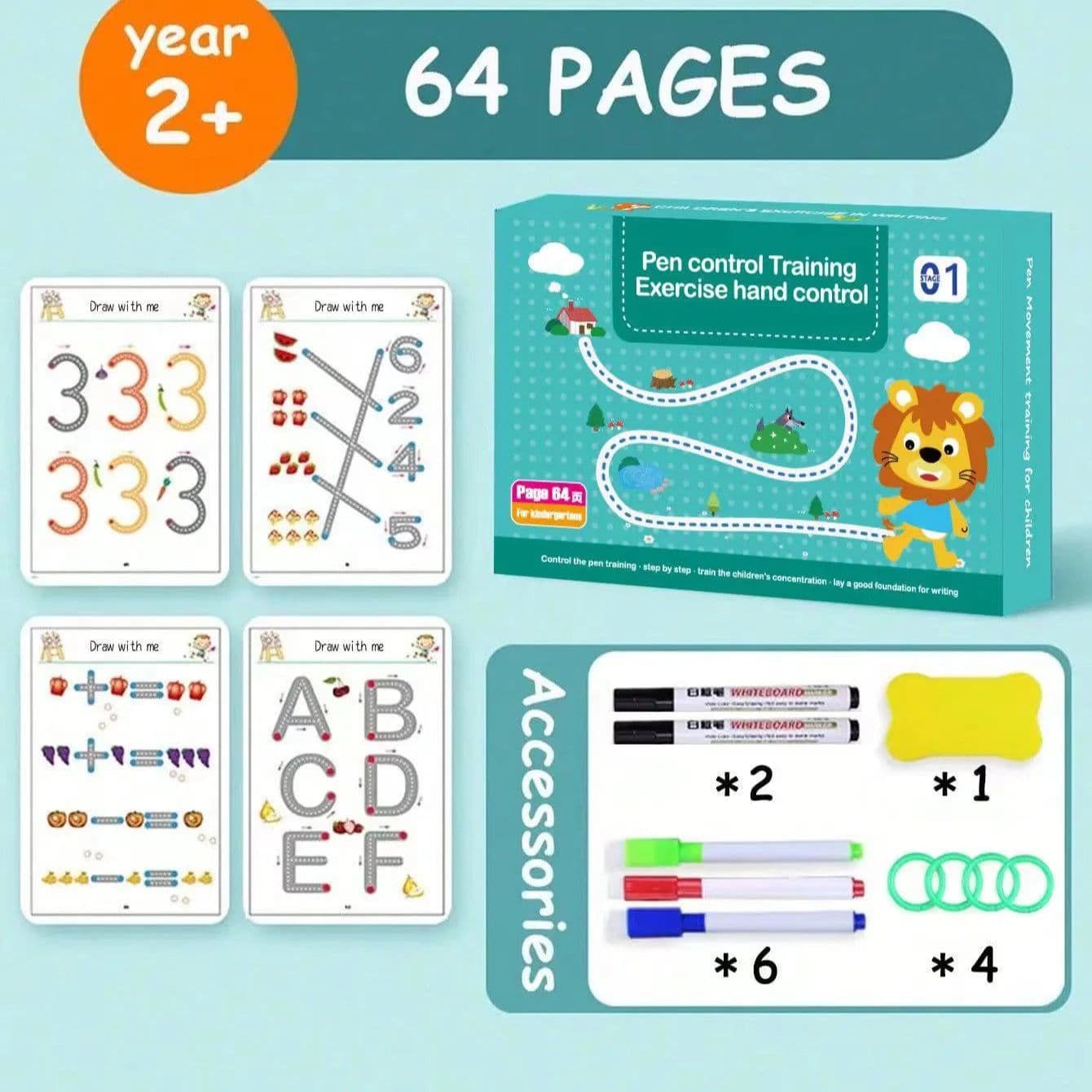 image-English Magical Book Learning Letter in Tracing Workbook for Kids Reusable Calligraphy Copybook for Kids Montessori Writing Book