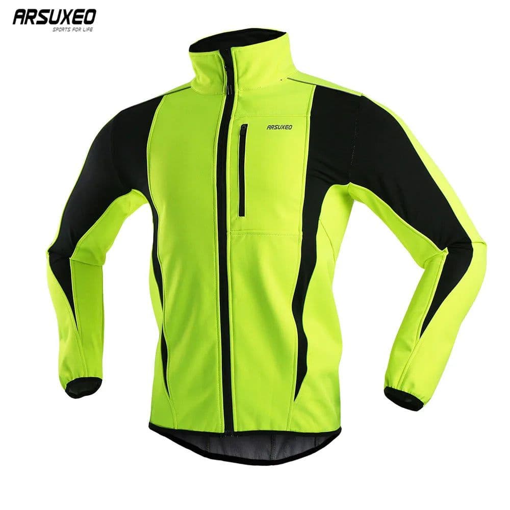 image-ARSUXEO Men's Warm Cycling Jacket Fleece Bike Jersey Windproof Waterproof Softshell Coat Bicycle Clothing Motorcycle Raincoat
