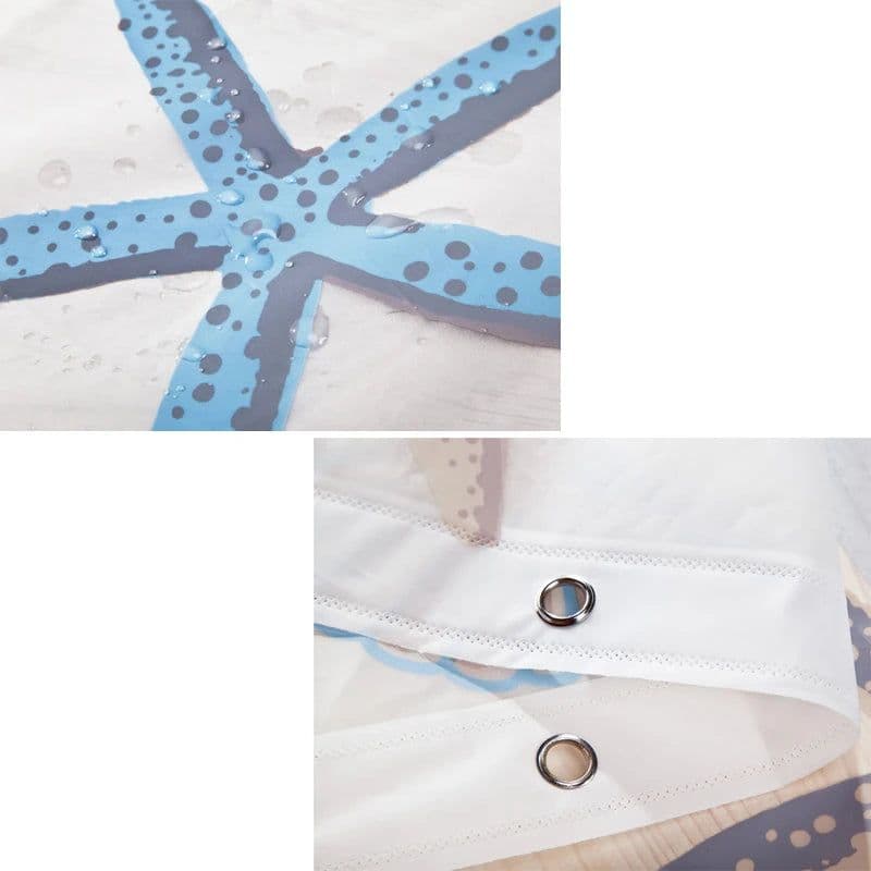 image-Starfish Pattern PEVA Shower Curtain Seaside Style Bathroom Bath Curtain With Hooks Waterproof Mildew Bathroom Accessories