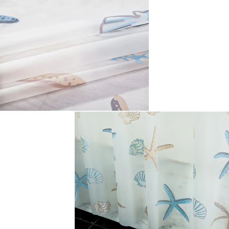 image-Starfish Pattern PEVA Shower Curtain Seaside Style Bathroom Bath Curtain With Hooks Waterproof Mildew Bathroom Accessories