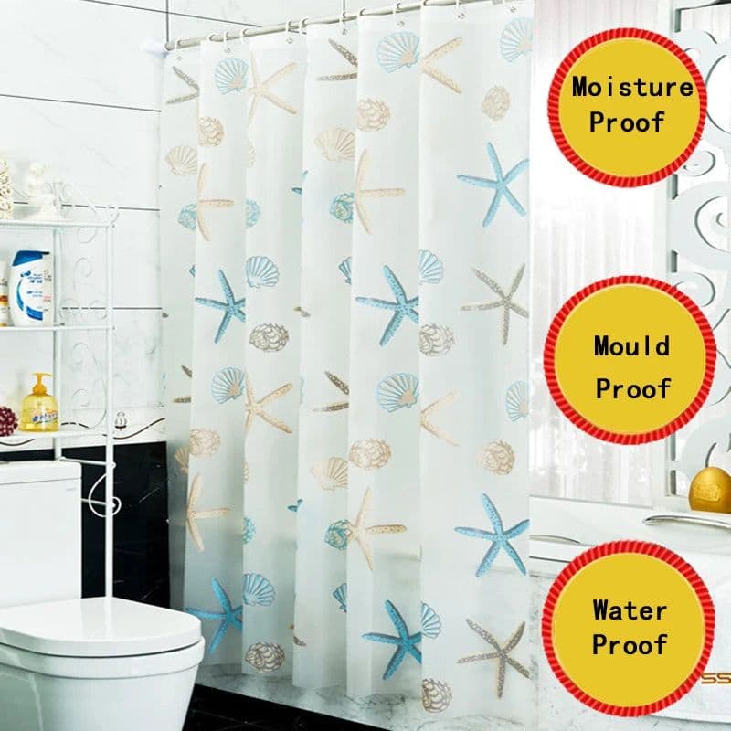 image-Starfish Pattern PEVA Shower Curtain Seaside Style Bathroom Bath Curtain With Hooks Waterproof Mildew Bathroom Accessories