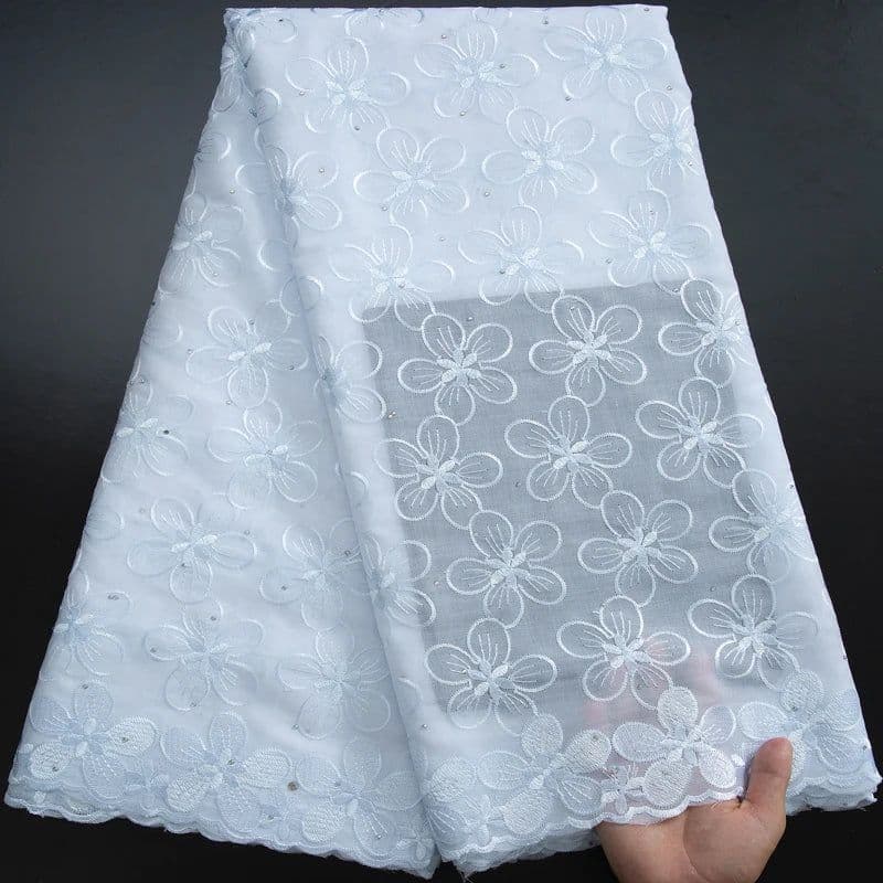 image-SJD LACE African Lace Fabric High Quality 2024 Newest Nigeria Cotton Lace Fabric with Stones for Sew Wedding Party Dresses A3230