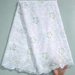image-SJD LACE African Lace Fabric High Quality 2024 Newest Nigeria Cotton Lace Fabric with Stones for Sew Wedding Party Dresses A3230