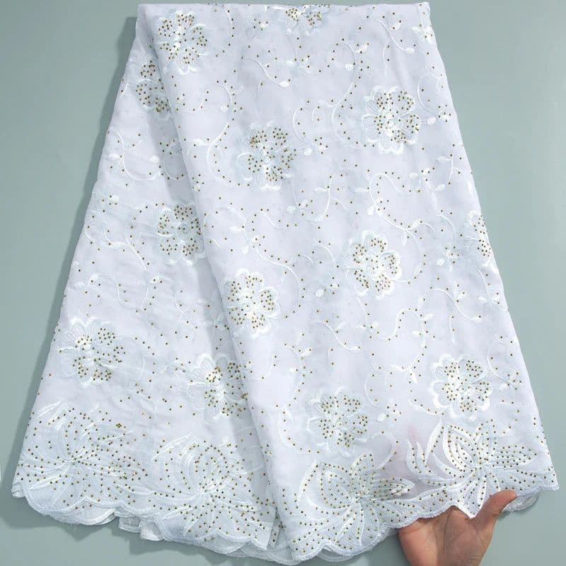 image-SJD LACE African Lace Fabric High Quality 2024 Newest Nigeria Cotton Lace Fabric with Stones for Sew Wedding Party Dresses A3230