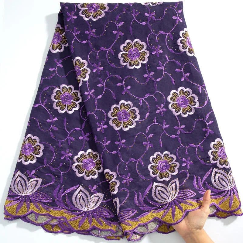 image-SJD LACE African Lace Fabric High Quality 2024 Newest Nigeria Cotton Lace Fabric with Stones for Sew Wedding Party Dresses A3230