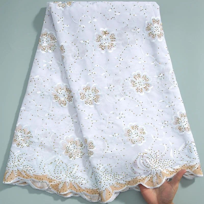 image-SJD LACE African Lace Fabric High Quality 2024 Newest Nigeria Cotton Lace Fabric with Stones for Sew Wedding Party Dresses A3230