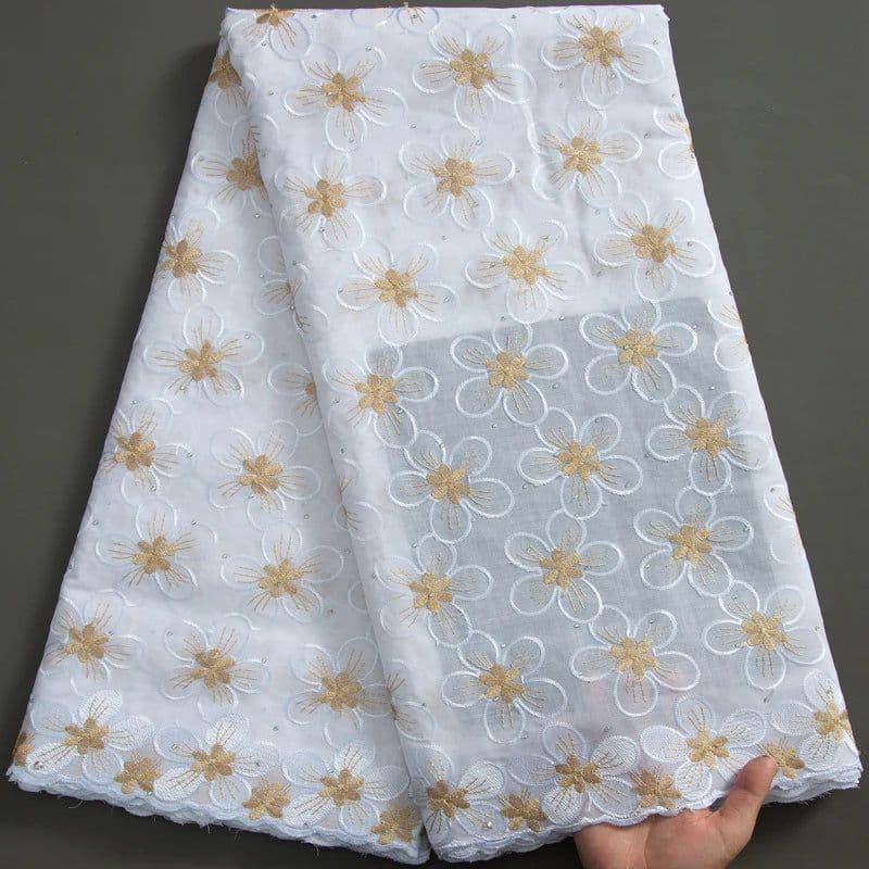 image-SJD LACE African Lace Fabric High Quality 2024 Newest Nigeria Cotton Lace Fabric with Stones for Sew Wedding Party Dresses A3230
