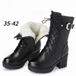 image-2023 Winter Leather Women Winter Boots Thick Wool Warm Women High-heeled Genuine Boot High-quality Female Snow Boots Women Shoes