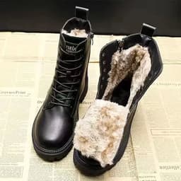image-2023 Winter Leather Women Winter Boots Thick Wool Warm Women High-heeled Genuine Boot High-quality Female Snow Boots Women Shoes