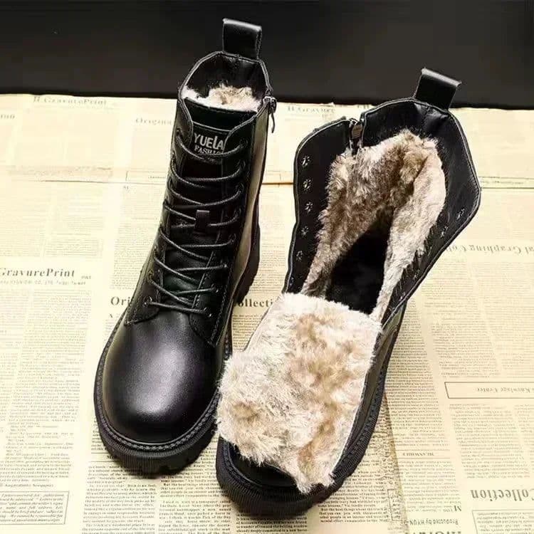 image-2023 Winter Leather Women Winter Boots Thick Wool Warm Women High-heeled Genuine Boot High-quality Female Snow Boots Women Shoes