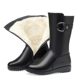 image-2023 Winter Leather Women Winter Boots Thick Wool Warm Women High-heeled Genuine Boot High-quality Female Snow Boots Women Shoes