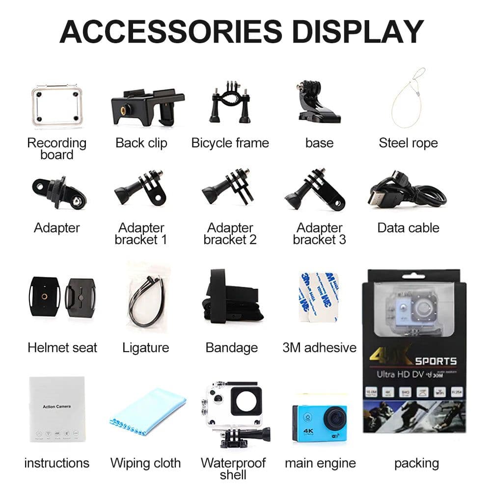image-4K Action Camera 170D Underwater Video Recording Helmet Cam Waterproof 2.0-inch Screen WiFi Sports Camera DV Camcorders Recorder
