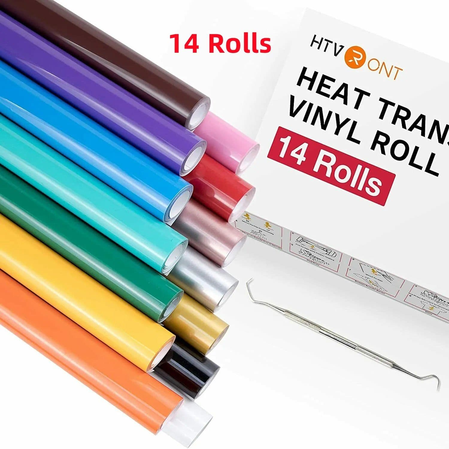 image-HTVRONT 20/14 Pack 12inX3ft/30X90cm PU Heat Transfer Vinyl Roll for Cricut T-shirt Printing DIY Iron on HTV Film Easy to Cut