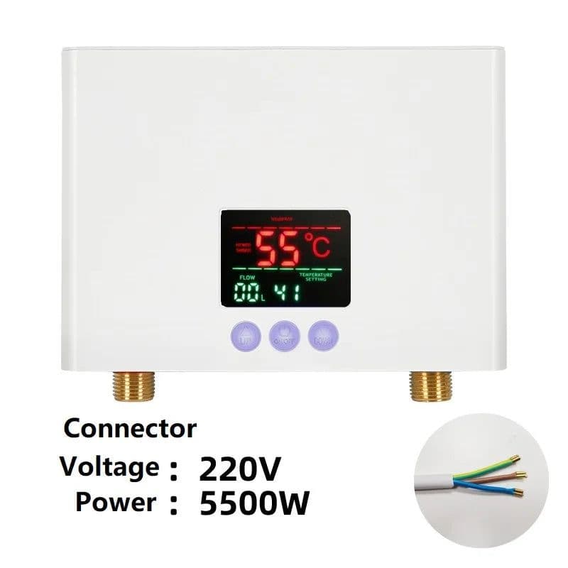 image-110V/220V Instant Water Heater 3000W/5500W Wall-Mounted Electric Heaters for Bathroom Hot Water Shower and Home Kitchen Heating