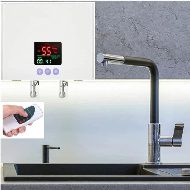 image-110V/220V Instant Water Heater 3000W/5500W Wall-Mounted Electric Heaters for Bathroom Hot Water Shower and Home Kitchen Heating