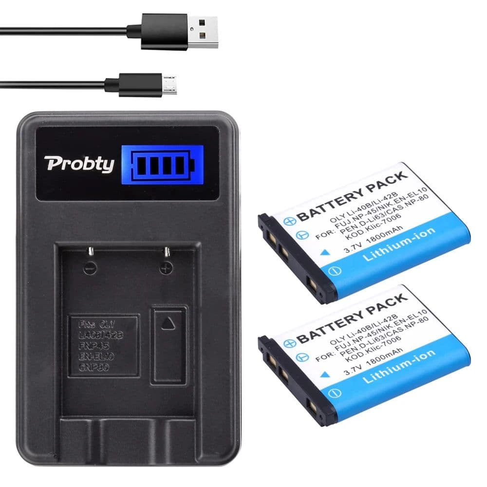 image-1800mAh Li-40B Li-42B EN-EL10 Battery + LCD Charger for Olympus Li 40B 42B, Nikon EN EL10, FinePix XP70 XP60 XP50 T550