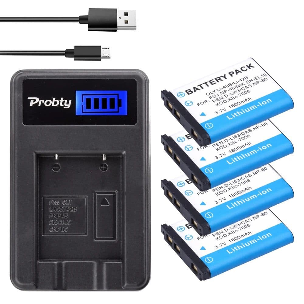 image-1800mAh Li-40B Li-42B EN-EL10 Battery + LCD Charger for Olympus Li 40B 42B, Nikon EN EL10, FinePix XP70 XP60 XP50 T550