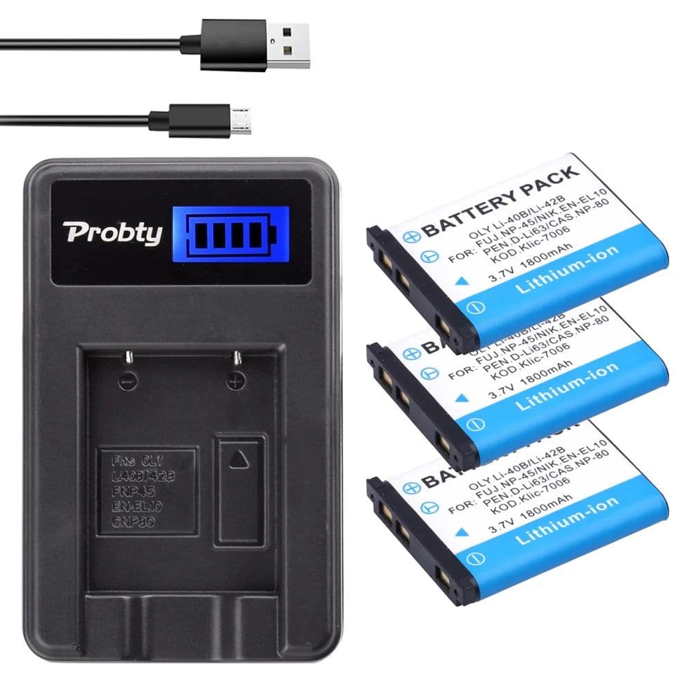 image-1800mAh Li-40B Li-42B EN-EL10 Battery + LCD Charger for Olympus Li 40B 42B, Nikon EN EL10, FinePix XP70 XP60 XP50 T550