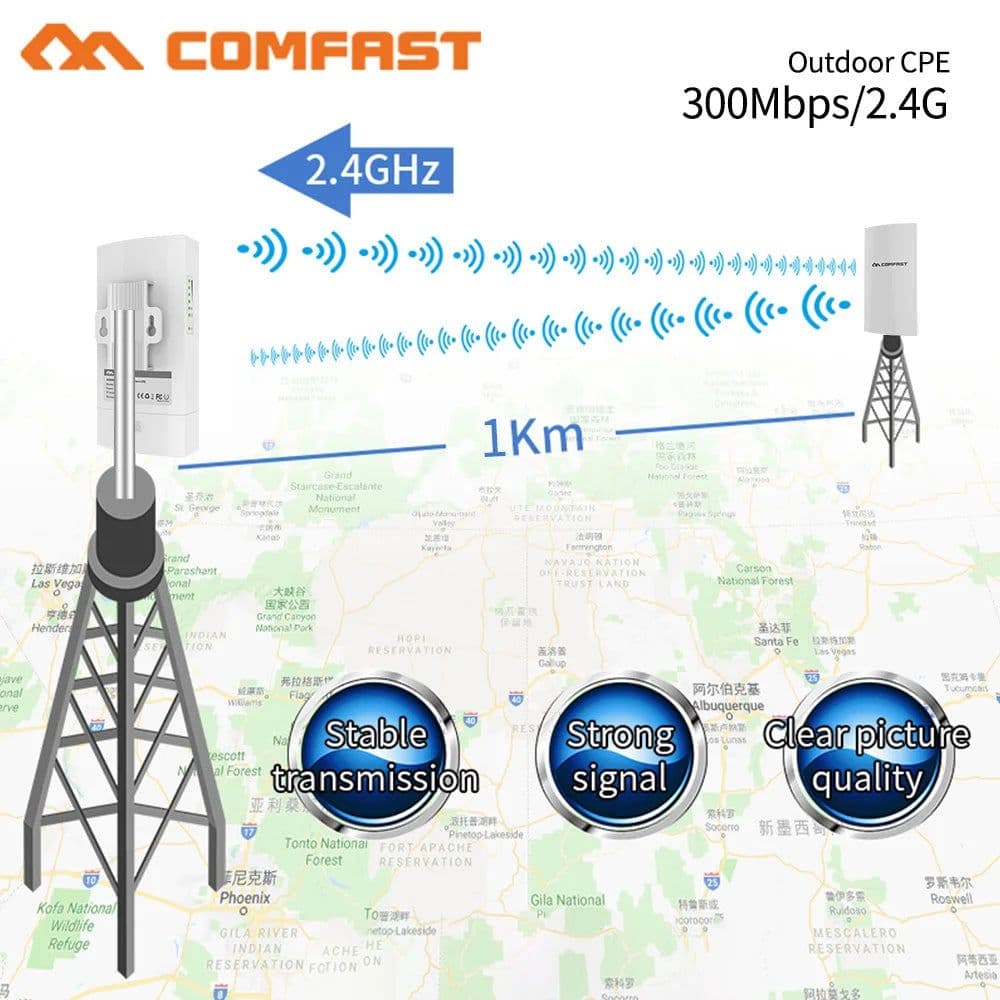 image-1KM WIFI Range Wireless Outdoor CPE Router Extender 2.4G 300Mbps WiFi Bridge Access Point AP Antenna WI-FI Repeater CF-E130N