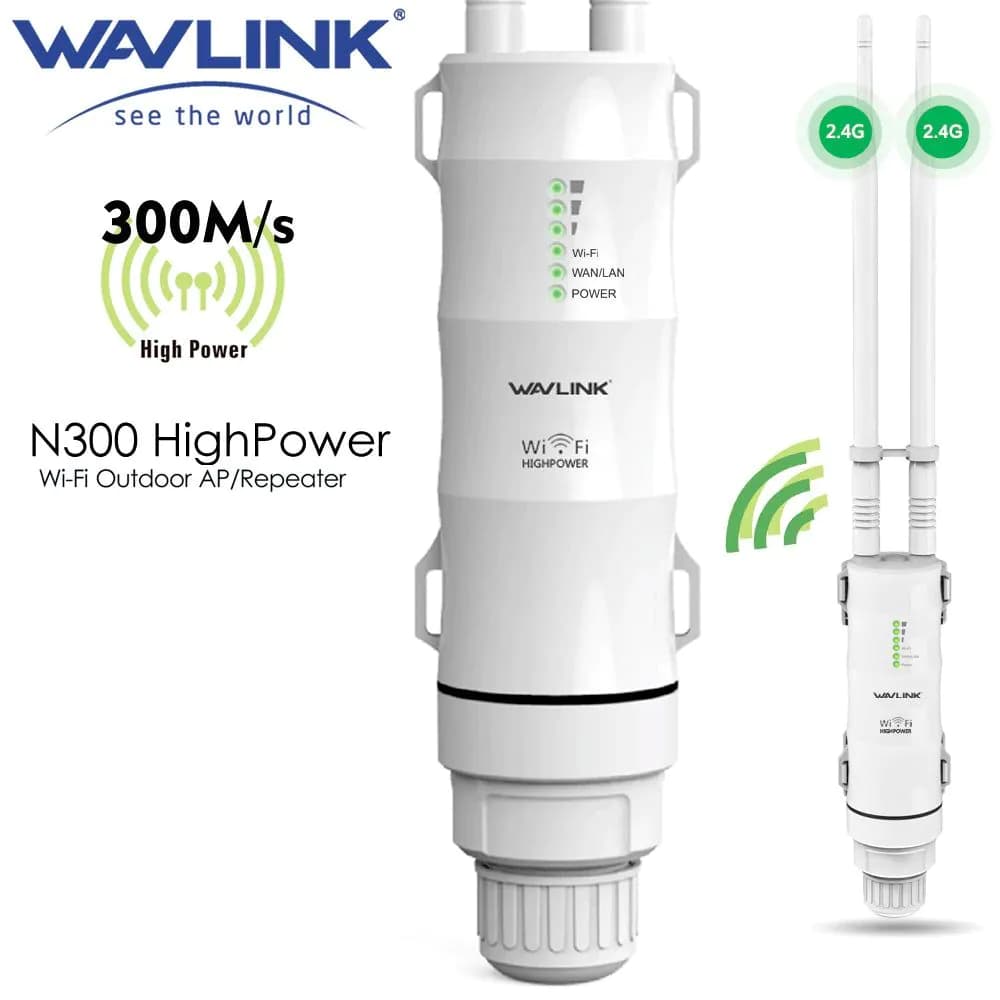 image-Wavlink N300 High Power Outdoor Weatherproof 30dbm Wireless Wifi Router/AP Repeater/Extender 2.4G 15KV Outer Detachable Antenna