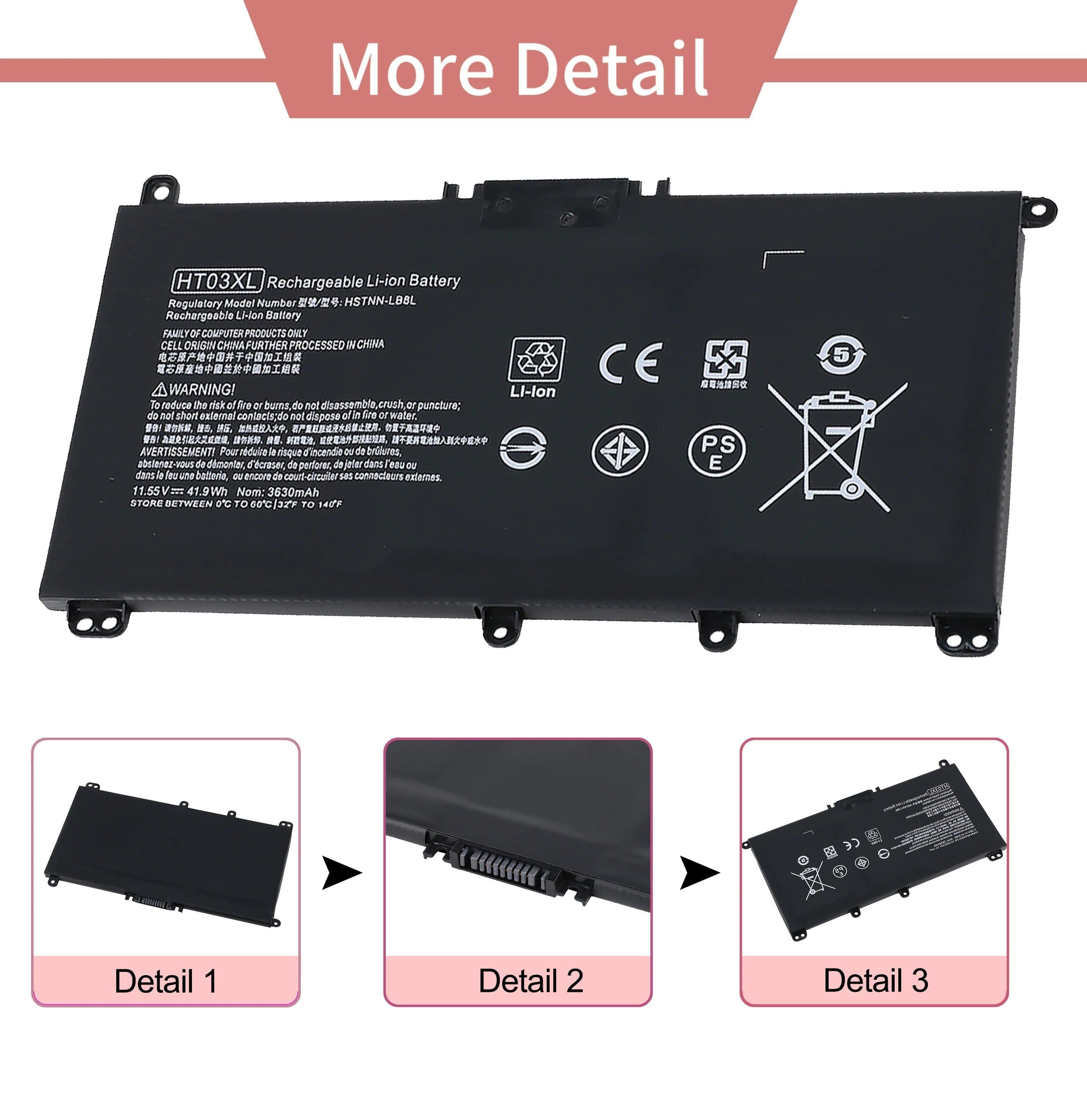 image-HT03XL OEM Factory HP Notebook Laptop Battery Computer for HP Laptop TPN-Q207/TPN-Q208/TPN-Q209/TPN-C135/TPN-C136/TPN-I130/I131