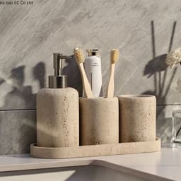 image-Wabi-sabi Wind Cave Stone Light Luxury Bathroom set Home bathroom gargle cup Electric toothbrush holder lotion bottle tray