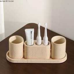 image-Wabi-sabi Wind Cave Stone Light Luxury Bathroom set Home bathroom gargle cup Electric toothbrush holder lotion bottle tray
