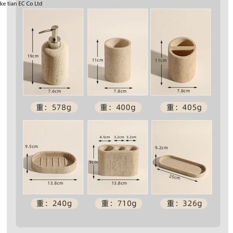 image-Wabi-sabi Wind Cave Stone Light Luxury Bathroom set Home bathroom gargle cup Electric toothbrush holder lotion bottle tray
