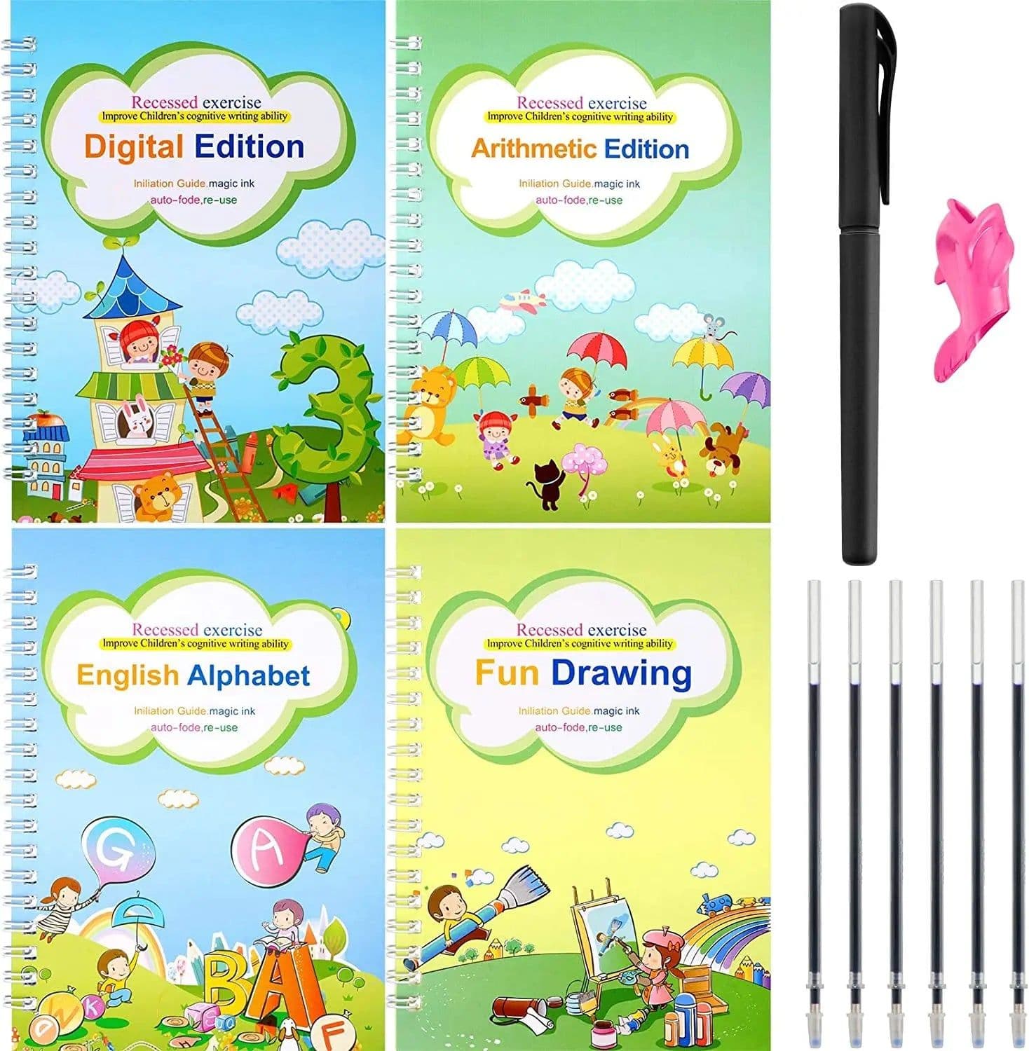 image-4 Books Pen Magic Copy Book Free Wiping Children Kids Writing Sticker Practice English Copybook For Calligraphy Montessori Gift