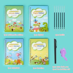 image-4 Books Pen Magic Copy Book Free Wiping Children Kids Writing Sticker Practice English Copybook For Calligraphy Montessori Gift