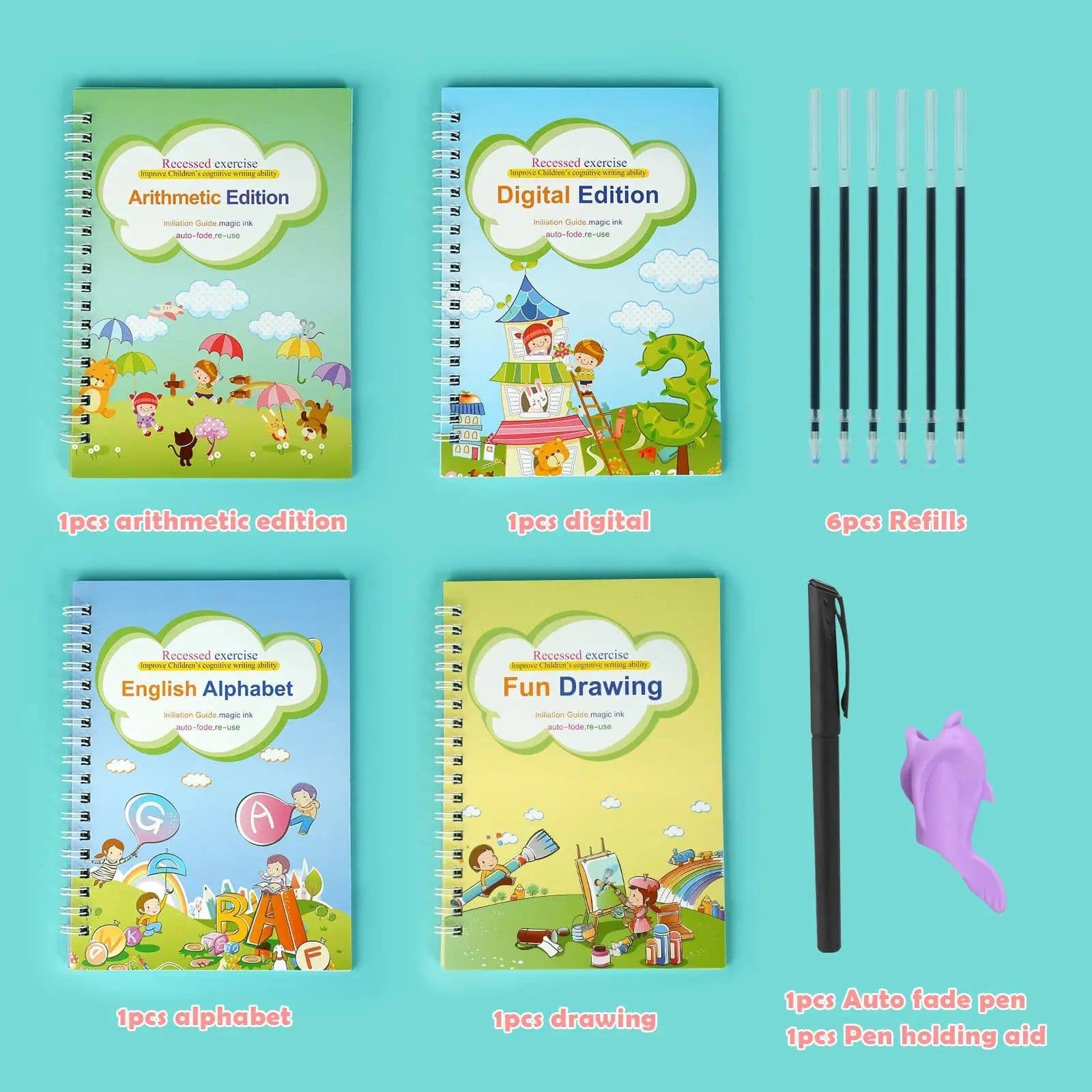 image-4 Books Pen Magic Copy Book Free Wiping Children Kids Writing Sticker Practice English Copybook For Calligraphy Montessori Gift