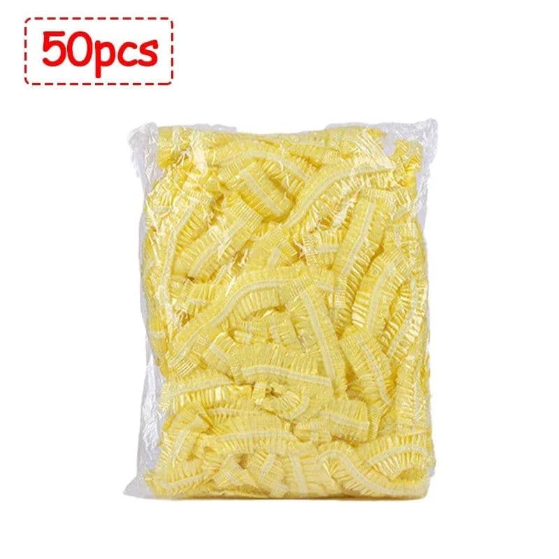 image-50/100/200pcs Disposable Shower Cap Elastic Plastic Wrap Covers Food Non-woven Bath Hat Waterproof Shower Cap Kitchen Products