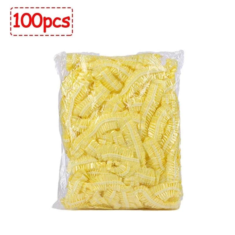 image-50/100/200pcs Disposable Shower Cap Elastic Plastic Wrap Covers Food Non-woven Bath Hat Waterproof Shower Cap Kitchen Products