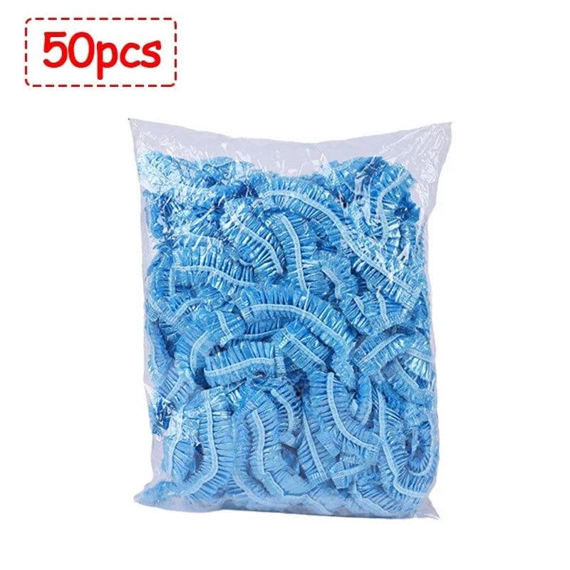 image-50/100/200pcs Disposable Shower Cap Elastic Plastic Wrap Covers Food Non-woven Bath Hat Waterproof Shower Cap Kitchen Products