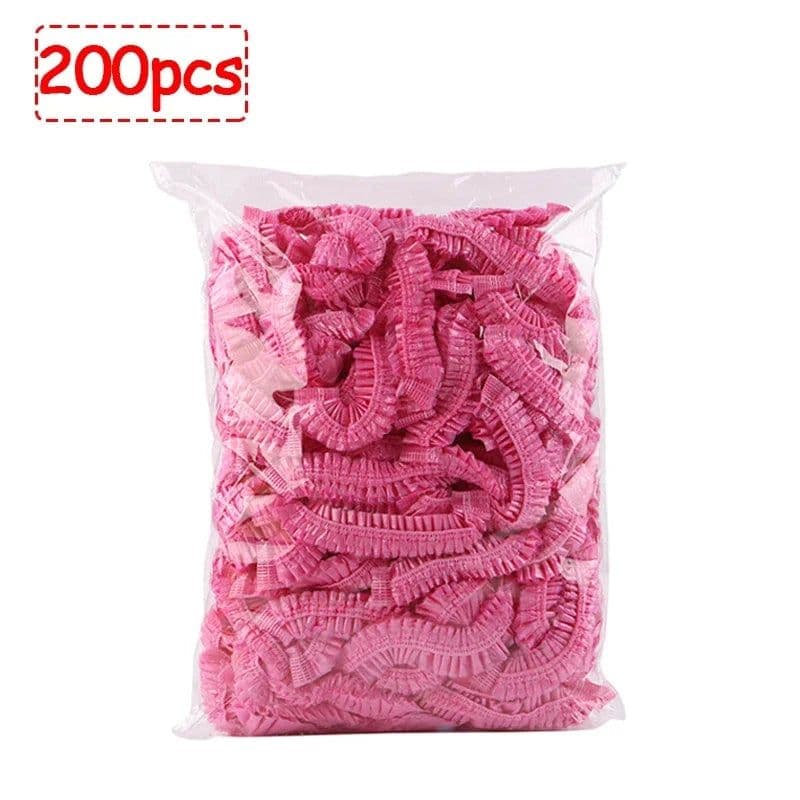 image-50/100/200pcs Disposable Shower Cap Elastic Plastic Wrap Covers Food Non-woven Bath Hat Waterproof Shower Cap Kitchen Products