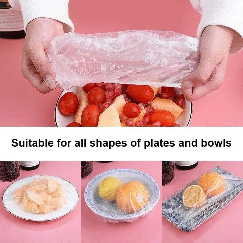 image-50/100/200pcs Disposable Shower Cap Elastic Plastic Wrap Covers Food Non-woven Bath Hat Waterproof Shower Cap Kitchen Products