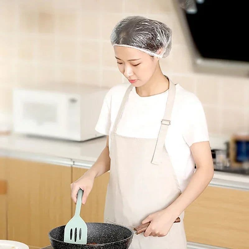 image-50/100/200pcs Disposable Shower Cap Elastic Plastic Wrap Covers Food Non-woven Bath Hat Waterproof Shower Cap Kitchen Products
