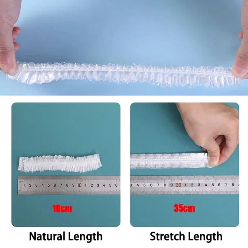 image-50/100/200pcs Disposable Shower Cap Elastic Plastic Wrap Covers Food Non-woven Bath Hat Waterproof Shower Cap Kitchen Products