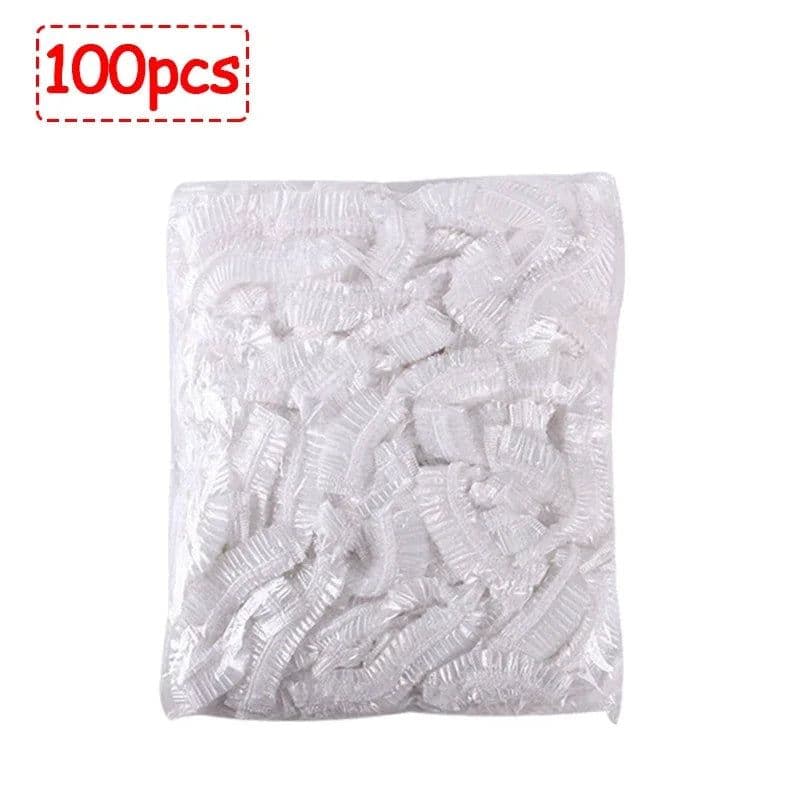 image-50/100/200pcs Disposable Shower Cap Elastic Plastic Wrap Covers Food Non-woven Bath Hat Waterproof Shower Cap Kitchen Products