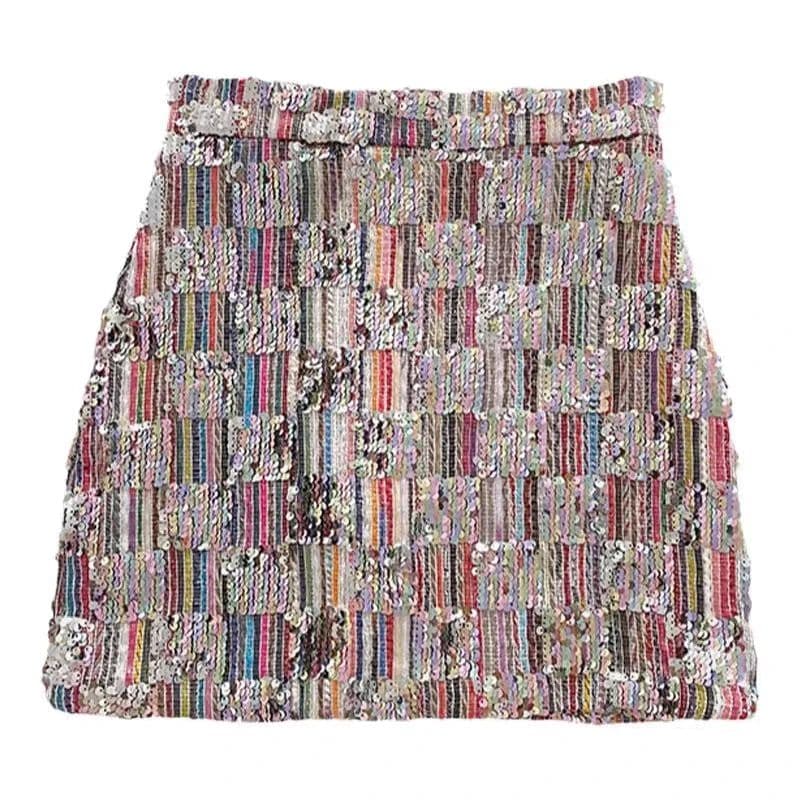 image-Women Sexy Sequins Skirts High Waisted Shiny Mini Skirt Korean Zipper Fly A-Line Black Y2k Evening Skirt Club Slim Chic Gothic