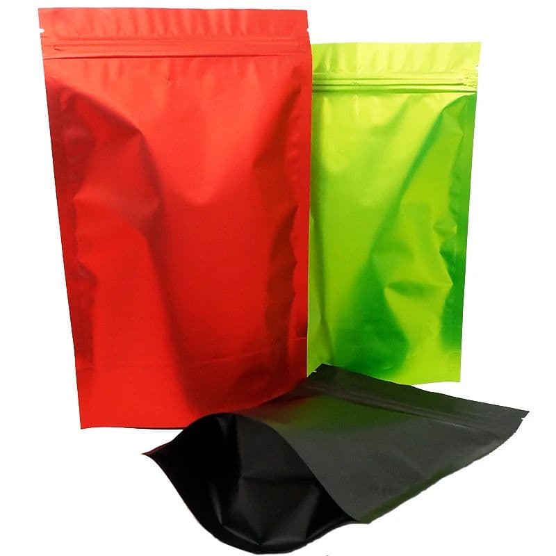 image-100pcs Standing Up Aluminum Foil Zip Lock Bags Matt Finish in Black/Red/Green Color - Zipper Close Grocery Plastic Packing Pouch