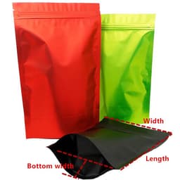 image-100pcs Standing Up Aluminum Foil Zip Lock Bags Matt Finish in Black/Red/Green Color - Zipper Close Grocery Plastic Packing Pouch