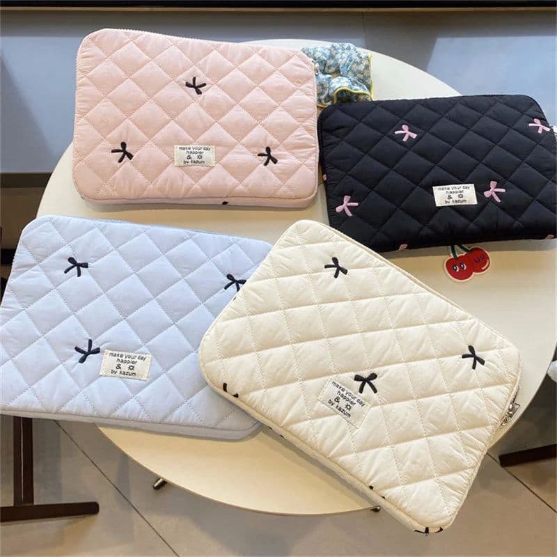 image-Cute Bow Embroidery Computer Bag Tablet Sleeve Case 11 13.3 14 15.6 Inch Women Laptop Sleeves for Macbook Ipad HP ASUS Xiaomi