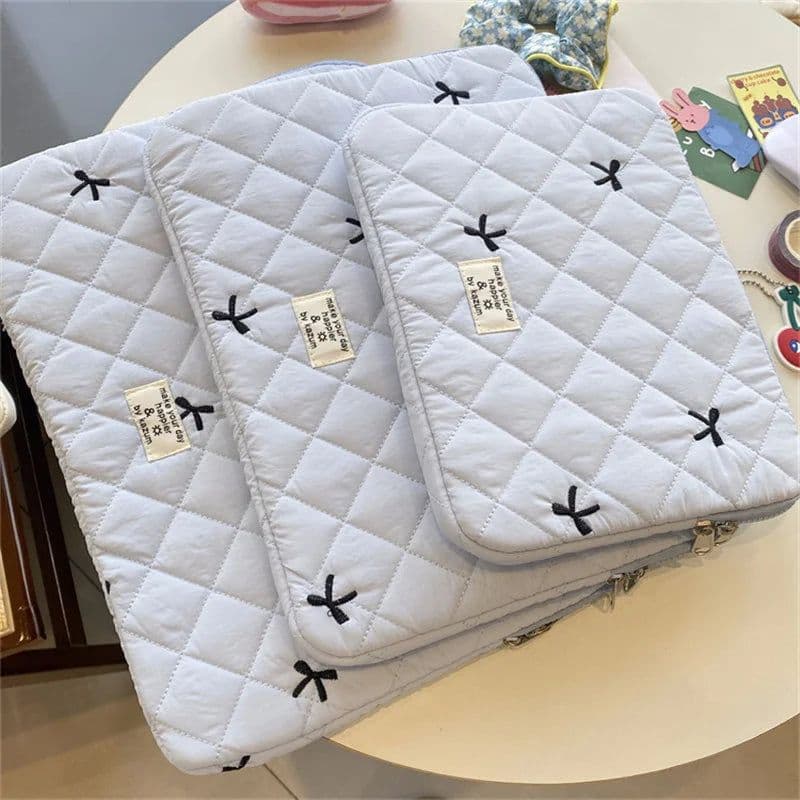 image-Cute Bow Embroidery Computer Bag Tablet Sleeve Case 11 13.3 14 15.6 Inch Women Laptop Sleeves for Macbook Ipad HP ASUS Xiaomi