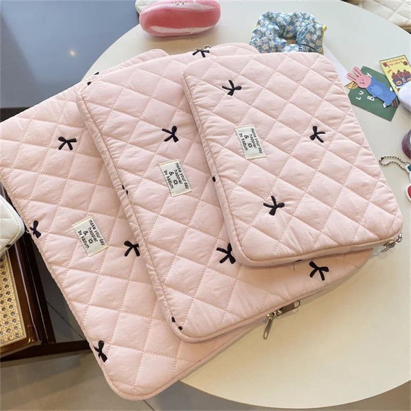 image-Cute Bow Embroidery Computer Bag Tablet Sleeve Case 11 13.3 14 15.6 Inch Women Laptop Sleeves for Macbook Ipad HP ASUS Xiaomi