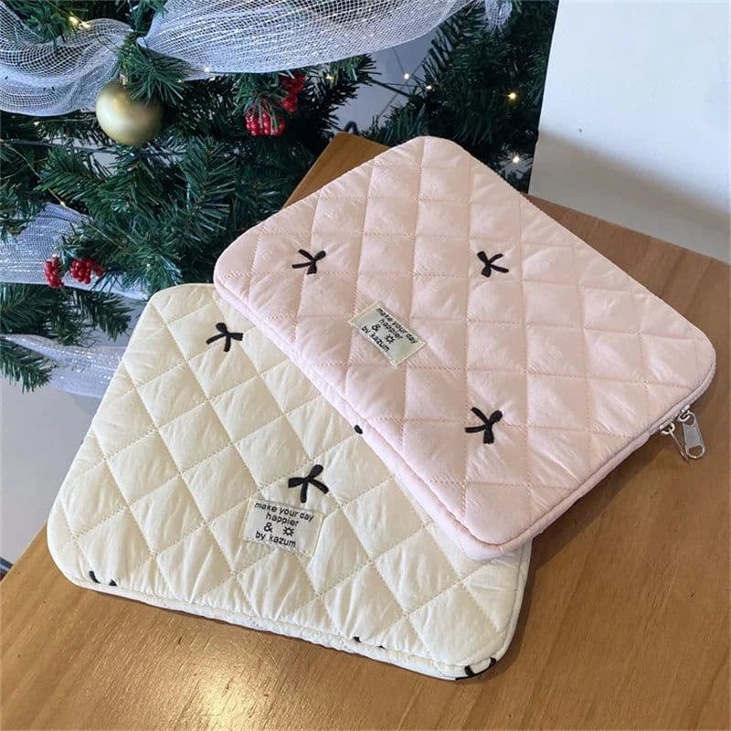 image-Cute Bow Embroidery Computer Bag Tablet Sleeve Case 11 13.3 14 15.6 Inch Women Laptop Sleeves for Macbook Ipad HP ASUS Xiaomi