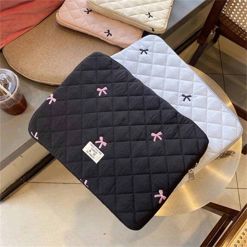 image-Cute Bow Embroidery Computer Bag Tablet Sleeve Case 11 13.3 14 15.6 Inch Women Laptop Sleeves for Macbook Ipad HP ASUS Xiaomi