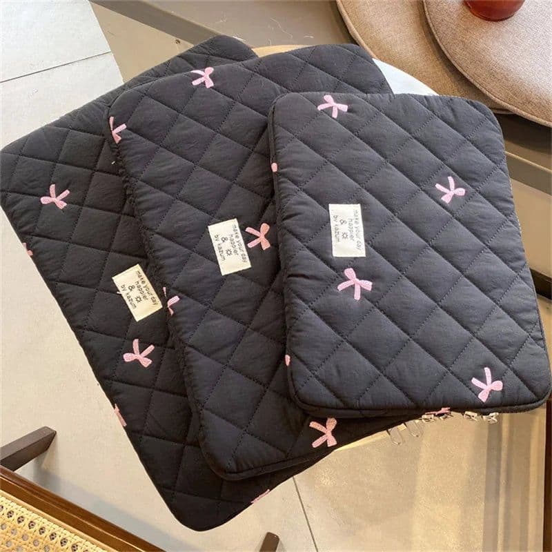 image-Cute Bow Embroidery Computer Bag Tablet Sleeve Case 11 13.3 14 15.6 Inch Women Laptop Sleeves for Macbook Ipad HP ASUS Xiaomi