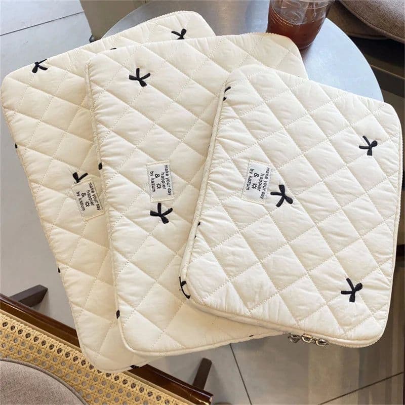 image-Cute Bow Embroidery Computer Bag Tablet Sleeve Case 11 13.3 14 15.6 Inch Women Laptop Sleeves for Macbook Ipad HP ASUS Xiaomi