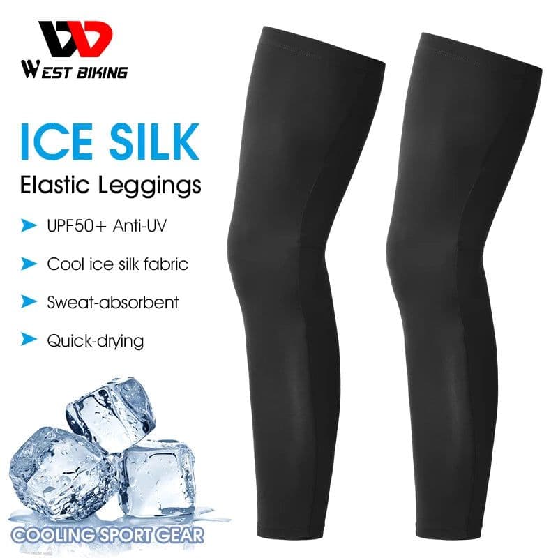 image-WEST BIKING Summer Cycling Running Legs Sleeve Ice Silk UV Protection Compression Non-Slip Leg Warmer Cooling Sport Gear